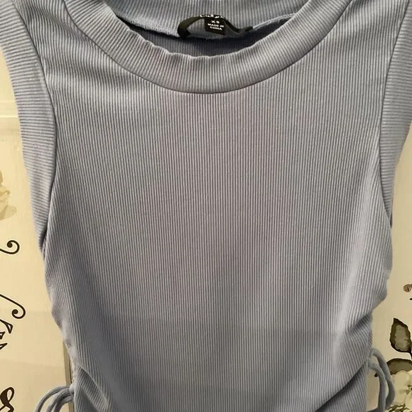 Lulus New Level Tank Women's XS Dusty Blue Ribbed Ruched Cropped Top - Picture 5 of 13